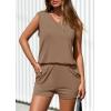 imagePRETTYGARDEN Womens 2025 Summer 2 Piece Lounge Sets V Neck Long Tank Tops High Waisted Shorts Loose Fit Matching OutfitsKhaki
