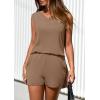 imagePRETTYGARDEN Womens 2025 Summer 2 Piece Lounge Sets V Neck Long Tank Tops High Waisted Shorts Loose Fit Matching OutfitsKhaki