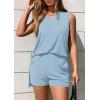 imagePRETTYGARDEN Womens 2025 Summer 2 Piece Lounge Sets V Neck Long Tank Tops High Waisted Shorts Loose Fit Matching OutfitsLight Blue