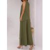 imagePRETTYGARDEN Womens 2025 Two Piece Matching Lounge Sets Asymmetrical Split Tank Tops Wide Leg Pants Summer Outfits TracksuitArmy Green