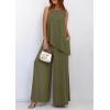 imagePRETTYGARDEN Womens 2025 Two Piece Matching Lounge Sets Asymmetrical Split Tank Tops Wide Leg Pants Summer Outfits TracksuitArmy Green