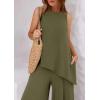 imagePRETTYGARDEN Womens 2025 Two Piece Matching Lounge Sets Asymmetrical Split Tank Tops Wide Leg Pants Summer Outfits TracksuitArmy Green