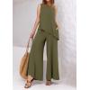 imagePRETTYGARDEN Womens 2025 Two Piece Matching Lounge Sets Asymmetrical Split Tank Tops Wide Leg Pants Summer Outfits TracksuitArmy Green