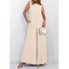 imagePRETTYGARDEN Womens 2025 Two Piece Matching Lounge Sets Asymmetrical Split Tank Tops Wide Leg Pants Summer Outfits TracksuitBeige