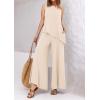 imagePRETTYGARDEN Womens 2025 Two Piece Matching Lounge Sets Asymmetrical Split Tank Tops Wide Leg Pants Summer Outfits TracksuitBeige