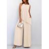 imagePRETTYGARDEN Womens 2025 Two Piece Matching Lounge Sets Asymmetrical Split Tank Tops Wide Leg Pants Summer Outfits TracksuitBeige