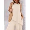 imagePRETTYGARDEN Womens 2025 Two Piece Matching Lounge Sets Asymmetrical Split Tank Tops Wide Leg Pants Summer Outfits TracksuitBeige