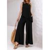 imagePRETTYGARDEN Womens 2025 Two Piece Matching Lounge Sets Asymmetrical Split Tank Tops Wide Leg Pants Summer Outfits TracksuitBlack