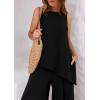 imagePRETTYGARDEN Womens 2025 Two Piece Matching Lounge Sets Asymmetrical Split Tank Tops Wide Leg Pants Summer Outfits TracksuitBlack