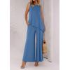 imagePRETTYGARDEN Womens 2025 Two Piece Matching Lounge Sets Asymmetrical Split Tank Tops Wide Leg Pants Summer Outfits TracksuitBlue