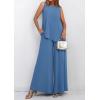 imagePRETTYGARDEN Womens 2025 Two Piece Matching Lounge Sets Asymmetrical Split Tank Tops Wide Leg Pants Summer Outfits TracksuitBlue