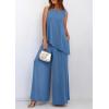 imagePRETTYGARDEN Womens 2025 Two Piece Matching Lounge Sets Asymmetrical Split Tank Tops Wide Leg Pants Summer Outfits TracksuitBlue
