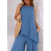 imagePRETTYGARDEN Womens 2025 Two Piece Matching Lounge Sets Asymmetrical Split Tank Tops Wide Leg Pants Summer Outfits TracksuitBlue