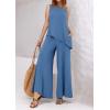 imagePRETTYGARDEN Womens 2025 Two Piece Matching Lounge Sets Asymmetrical Split Tank Tops Wide Leg Pants Summer Outfits TracksuitBlue