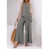 imagePRETTYGARDEN Womens 2025 Two Piece Matching Lounge Sets Asymmetrical Split Tank Tops Wide Leg Pants Summer Outfits TracksuitGrey