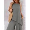 imagePRETTYGARDEN Womens 2025 Two Piece Matching Lounge Sets Asymmetrical Split Tank Tops Wide Leg Pants Summer Outfits TracksuitGrey
