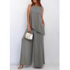 imagePRETTYGARDEN Womens 2025 Two Piece Matching Lounge Sets Asymmetrical Split Tank Tops Wide Leg Pants Summer Outfits TracksuitGrey