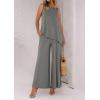imagePRETTYGARDEN Womens 2025 Two Piece Matching Lounge Sets Asymmetrical Split Tank Tops Wide Leg Pants Summer Outfits TracksuitGrey