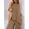 imagePRETTYGARDEN Womens 2025 Two Piece Matching Lounge Sets Asymmetrical Split Tank Tops Wide Leg Pants Summer Outfits TracksuitKhaki