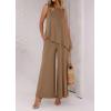 imagePRETTYGARDEN Womens 2025 Two Piece Matching Lounge Sets Asymmetrical Split Tank Tops Wide Leg Pants Summer Outfits TracksuitKhaki