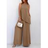 imagePRETTYGARDEN Womens 2025 Two Piece Matching Lounge Sets Asymmetrical Split Tank Tops Wide Leg Pants Summer Outfits TracksuitKhaki