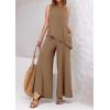 imagePRETTYGARDEN Womens 2025 Two Piece Matching Lounge Sets Asymmetrical Split Tank Tops Wide Leg Pants Summer Outfits TracksuitKhaki