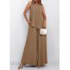 imagePRETTYGARDEN Womens 2025 Two Piece Matching Lounge Sets Asymmetrical Split Tank Tops Wide Leg Pants Summer Outfits TracksuitKhaki