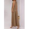 imagePRETTYGARDEN Womens 2025 Two Piece Matching Lounge Sets Asymmetrical Split Tank Tops Wide Leg Pants Summer Outfits TracksuitKhaki