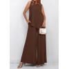 imagePRETTYGARDEN Womens 2025 Two Piece Matching Lounge Sets Asymmetrical Split Tank Tops Wide Leg Pants Summer Outfits TracksuitLight Coffee