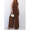 imagePRETTYGARDEN Womens 2025 Two Piece Matching Lounge Sets Asymmetrical Split Tank Tops Wide Leg Pants Summer Outfits TracksuitLight Coffee