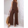 imagePRETTYGARDEN Womens 2025 Two Piece Matching Lounge Sets Asymmetrical Split Tank Tops Wide Leg Pants Summer Outfits TracksuitLight Coffee