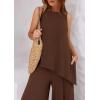 imagePRETTYGARDEN Womens 2025 Two Piece Matching Lounge Sets Asymmetrical Split Tank Tops Wide Leg Pants Summer Outfits TracksuitLight Coffee