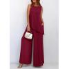 imagePRETTYGARDEN Womens 2025 Two Piece Matching Lounge Sets Asymmetrical Split Tank Tops Wide Leg Pants Summer Outfits TracksuitWine Red