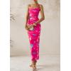 imagePRETTYGARDEN Womens Floral Maxi Dress 2025 Summer Spaghetti Strap Ruched Mesh Bodycon Wedding Guest Beach Party Long DressesFloral Rose Red