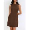 imagePRETTYGARDEN Womens Formal Short Dresses 2025 Summer Sleeveless Boat Neck A Line Elegant Mini Cocktail Party DressBrown
