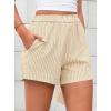 imagePRETTYGARDEN Womens Striped Boxer Shorts Summer 2025 Trendy Casual Elastic Waist Lounge Sleep Pajama Bottoms Beach ShortsStriped Apricot White