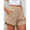 imagePRETTYGARDEN Womens Striped Boxer Shorts Summer 2025 Trendy Casual Elastic Waist Lounge Sleep Pajama Bottoms Beach ShortsStriped Khaki White