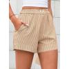 imagePRETTYGARDEN Womens Striped Boxer Shorts Summer 2025 Trendy Casual Elastic Waist Lounge Sleep Pajama Bottoms Beach ShortsStriped Khaki White