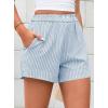 imagePRETTYGARDEN Womens Striped Boxer Shorts Summer 2025 Trendy Casual Elastic Waist Lounge Sleep Pajama Bottoms Beach ShortsStriped Light Blue White