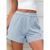 imagePRETTYGARDEN Womens Striped Boxer Shorts Summer 2025 Trendy Casual Elastic Waist Lounge Sleep Pajama Bottoms Beach ShortsStriped Light Blue White