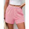 imagePRETTYGARDEN Womens Striped Boxer Shorts Summer 2025 Trendy Casual Elastic Waist Lounge Sleep Pajama Bottoms Beach ShortsStriped Pink White