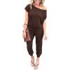imagePRETTYGARDEN Jumpsuits for Women 2025 Summer Dressy Off Shoulder Romper Spring Vacation Travel Lounge Outfits ClothesBrown