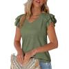 imagePRETTYGARDEN Summer Tops for Women 2025 Spring Trendy Fashion Clothes Casual Ruffle V Neck Short Sleeve Shirts BlousesArmy Green