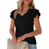 imagePRETTYGARDEN Summer Tops for Women 2025 Spring Trendy Fashion Clothes Casual Ruffle V Neck Short Sleeve Shirts BlousesBlack
