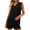 imagePRETTYGARDEN Womens 2025 Summer 2 Piece Lounge Sets V Neck Long Tank Tops High Waisted Shorts Loose Fit Matching OutfitsBlack