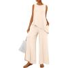 imagePRETTYGARDEN Womens 2025 Two Piece Matching Lounge Sets Asymmetrical Split Tank Tops Wide Leg Pants Summer Outfits TracksuitBeige