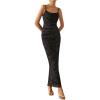 imagePRETTYGARDEN Womens Floral Maxi Dress 2025 Summer Spaghetti Strap Ruched Mesh Bodycon Wedding Guest Beach Party Long DressesFloral Black
