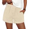 imagePRETTYGARDEN Womens Striped Boxer Shorts Summer 2025 Trendy Casual Elastic Waist Lounge Sleep Pajama Bottoms Beach ShortsStriped Apricot White