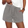 imagePRETTYGARDEN Womens Striped Boxer Shorts Summer 2025 Trendy Casual Elastic Waist Lounge Sleep Pajama Bottoms Beach ShortsStriped Black White