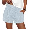 imagePRETTYGARDEN Womens Striped Boxer Shorts Summer 2025 Trendy Casual Elastic Waist Lounge Sleep Pajama Bottoms Beach ShortsStriped Light Blue White